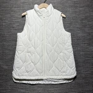 Lands' End Vest Women's M White Full Zip Diamond Quilted Featherfree Insulated